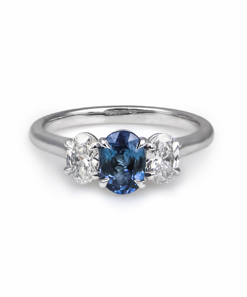 Sapphire & Lab Grown Diamond Trilogy Ring