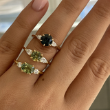 Round Green Yellow Sapphire & Pear Diamond Ring