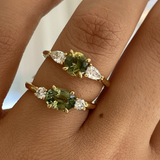 Round Green Yellow Sapphire & Pear Diamond Ring