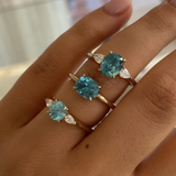 Oval Blue Zircon & Pear Diamond Ring