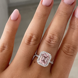 2.58ct Emerald Cut Morganite & Diamond Halo Ring