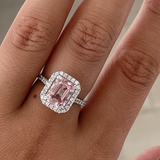 2.58ct Emerald Cut Morganite & Diamond Halo Ring
