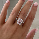 2.58ct Emerald Cut Morganite & Diamond Halo Ring