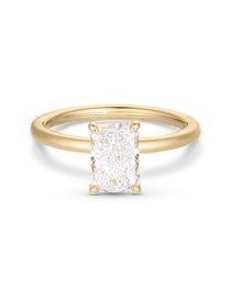 Yellow gold rounded prong radiant cut diamond solitaire ring