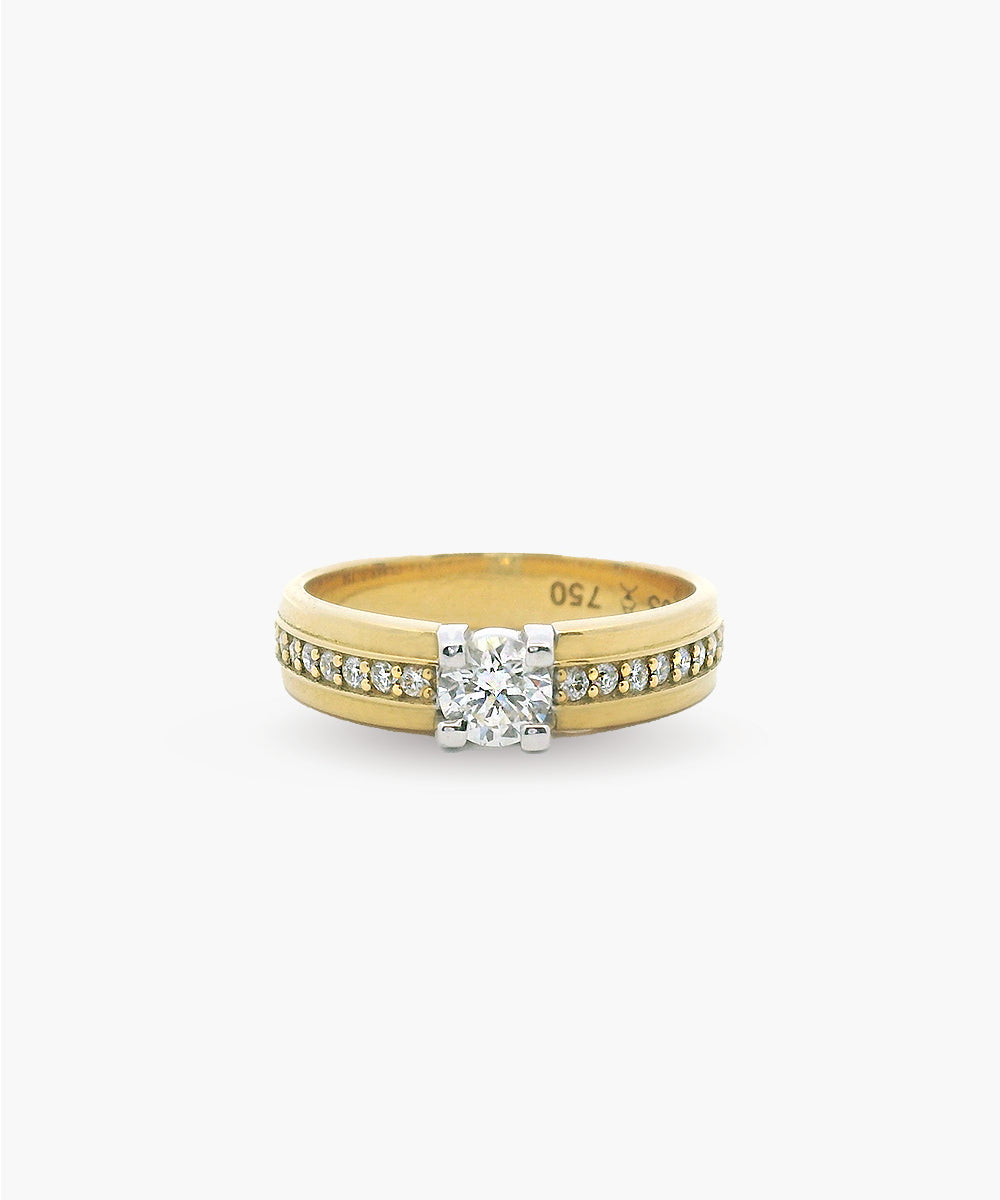 Two Tone Diamond Solitaire and Band Ring