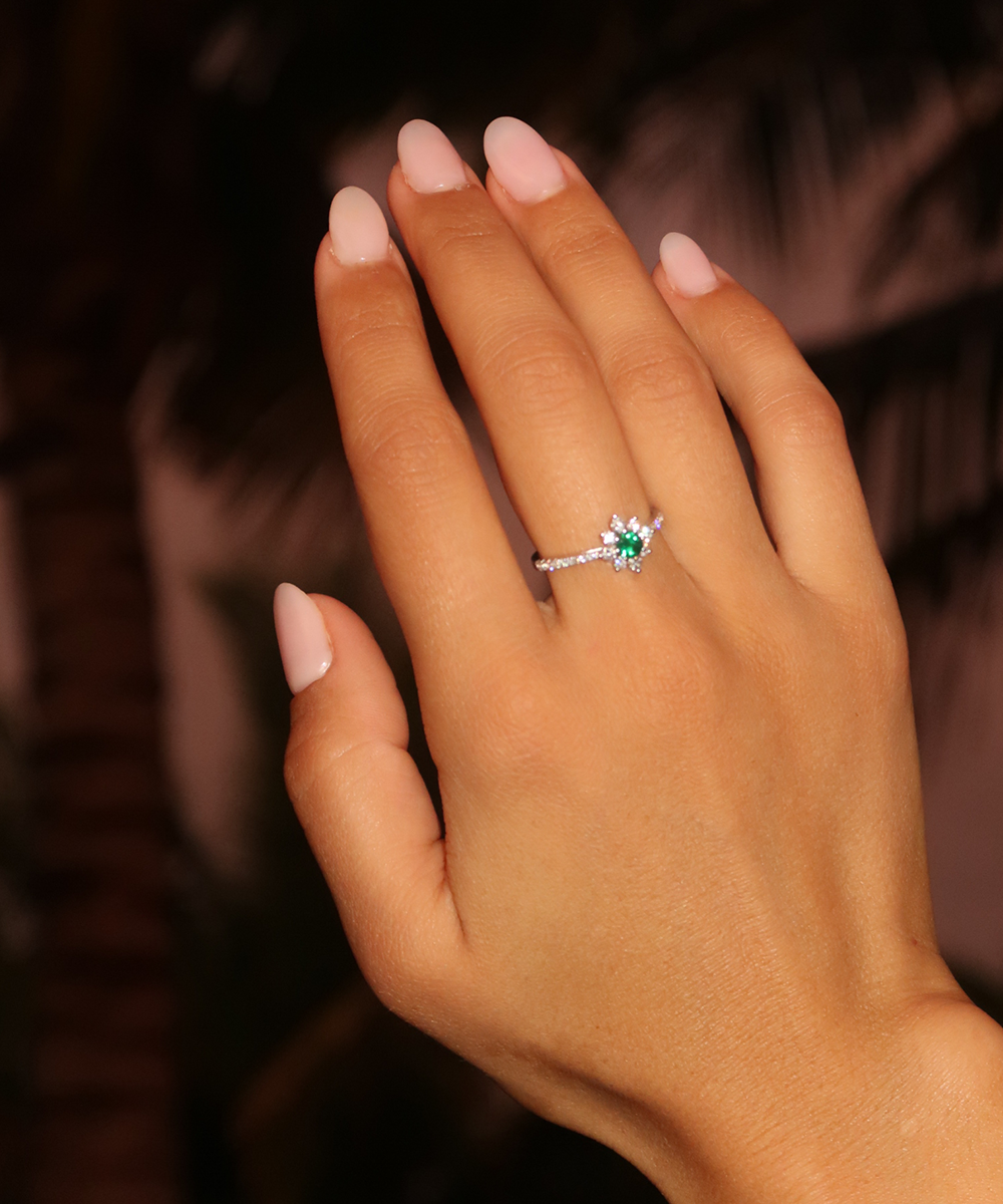 Emerald & Diamond Snowflake Ring