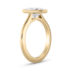 Side profile of high-profile marquise diamond ring in tapered 18ct yellow gold shank