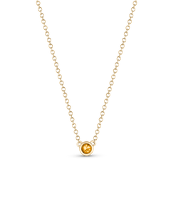9ct yellow gold birthstone necklace with round orange-yellow gemstone pendant