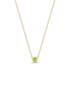 9ct yellow gold birthstone necklace featuring vibrant green bezel-set stone