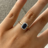 Blue Sapphire and Diamond Halo Ring
