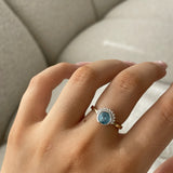 Blue Zircon & Diamond Sunburst Ring