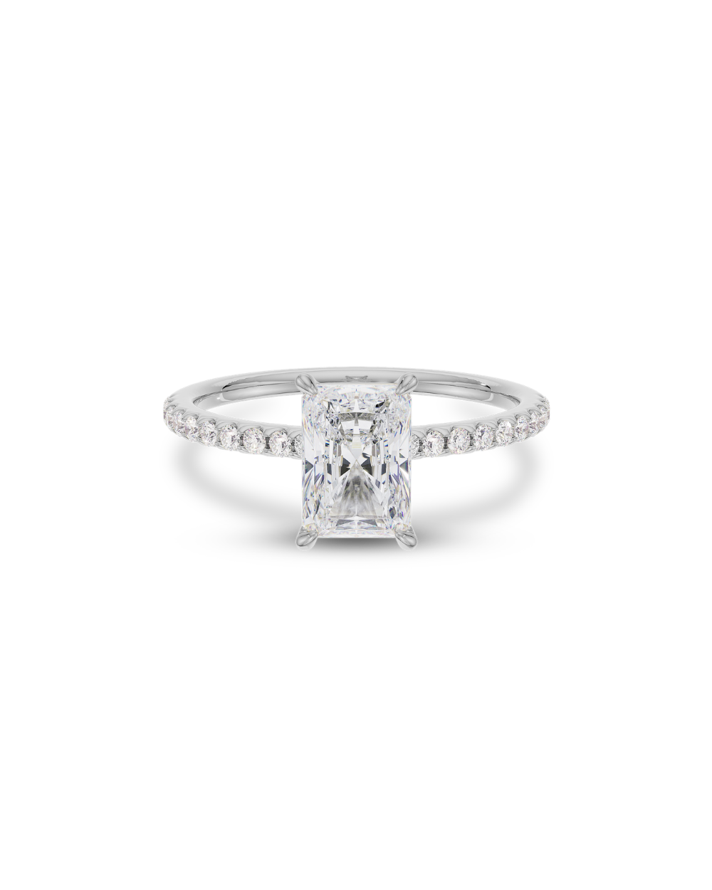 Carrie radiant cut lab grown diamond engagement ring in 18ct white gold with diamond band