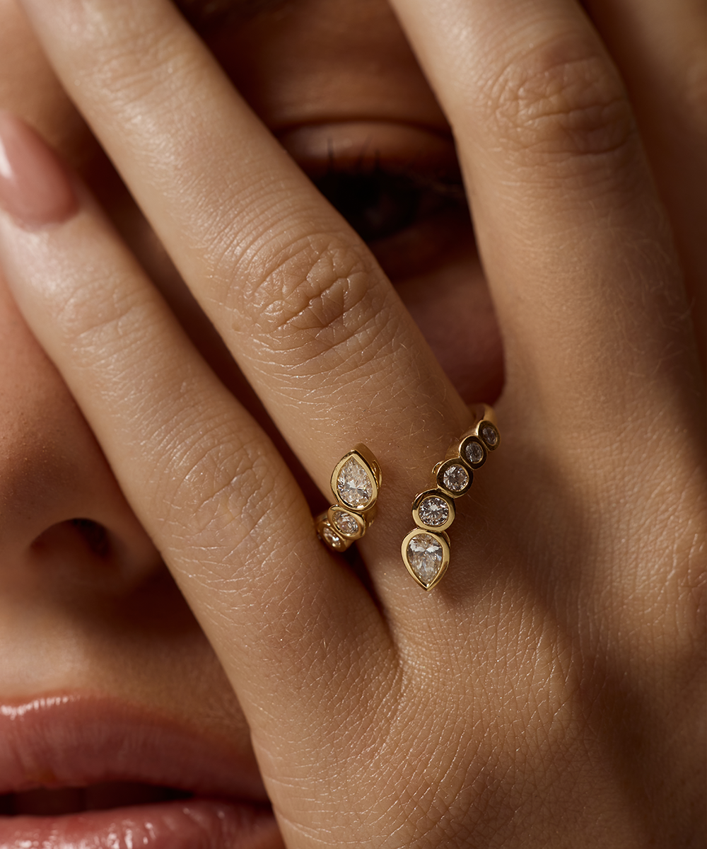 Elodie Round & Pear Bezel Wrap Ring