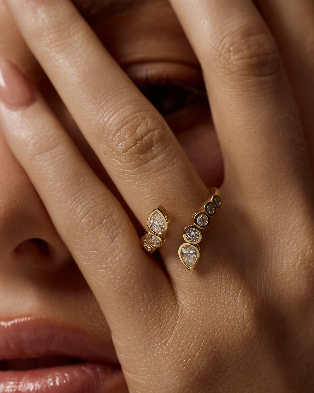 Elodie Round & Pear Bezel Wrap Ring