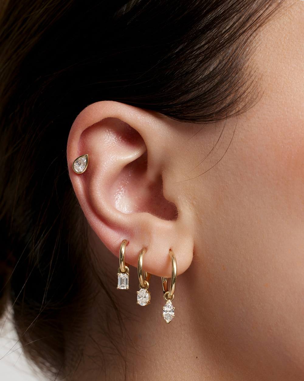 Oval Diamond Charmed Hoop Earrings