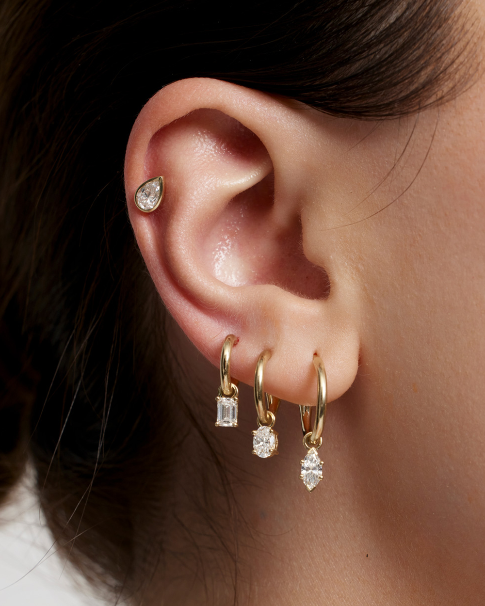 Emerald Diamond Charmed Hoop Earrings