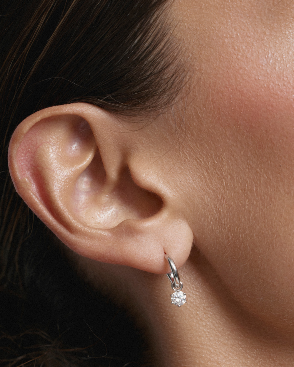 Round Diamond Charmed Hoop Earrings