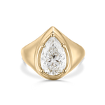Front view of Claudette pear diamond signet ring in hybrid bezel-claw setting