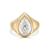 Front view of Claudette pear diamond signet ring in hybrid bezel-claw setting