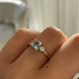 Cushion Aquamarine & Round Diamond Ring