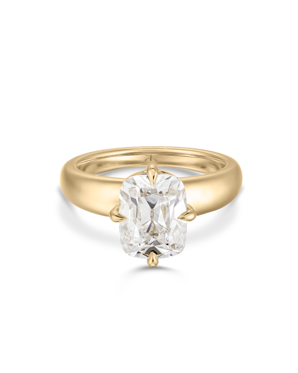 Darcy Old Mine Cushion Diamond Engagement Ring in 18ct yellow gold with compass claw setting