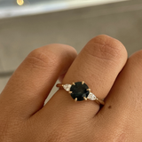 Dark Green Round Sapphire & Pear Diamond Ring