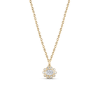 Gold necklace with a diamond pendant on a clear background