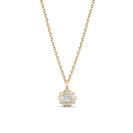 Gold necklace with a diamond pendant on a clear background