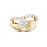 Diba yellow gold oval diamond ring featuring fluid sculptural band and row of round diamonds