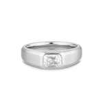 Front view of solitaire emerald cut lab grown diamond ring