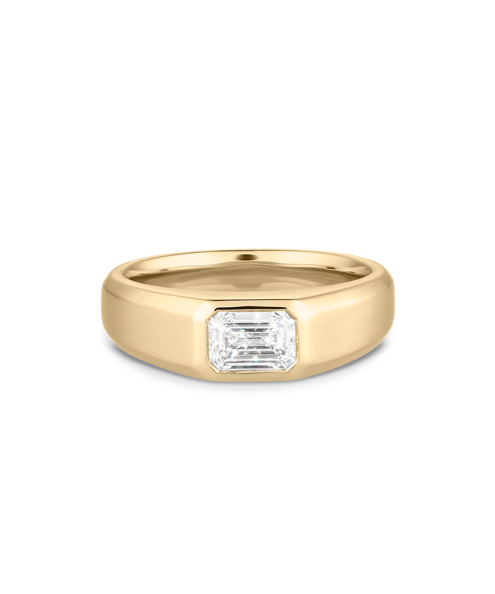 Front view of 9ct yellow gold emerald cut diamond ring