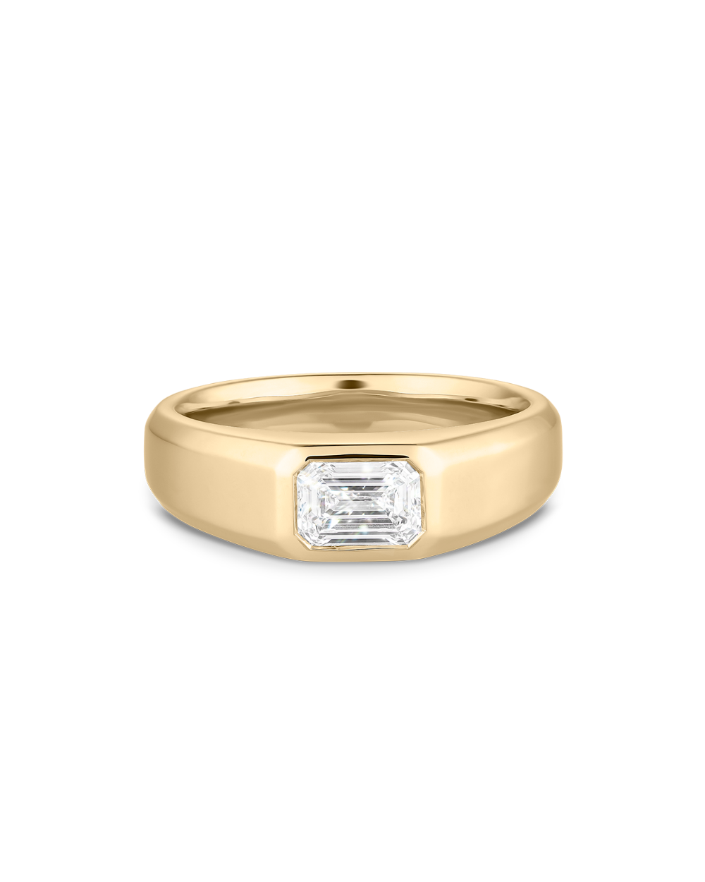 Front view of 9ct yellow gold emerald cut diamond ring