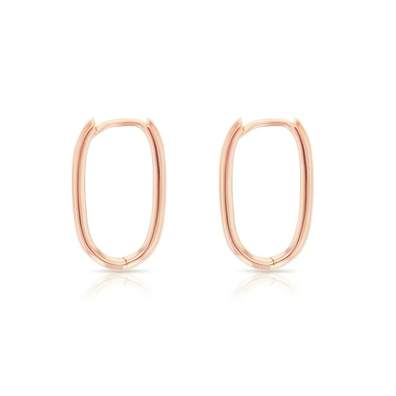 9ct Rose Gold Paperclip Oval Huggie Earrings