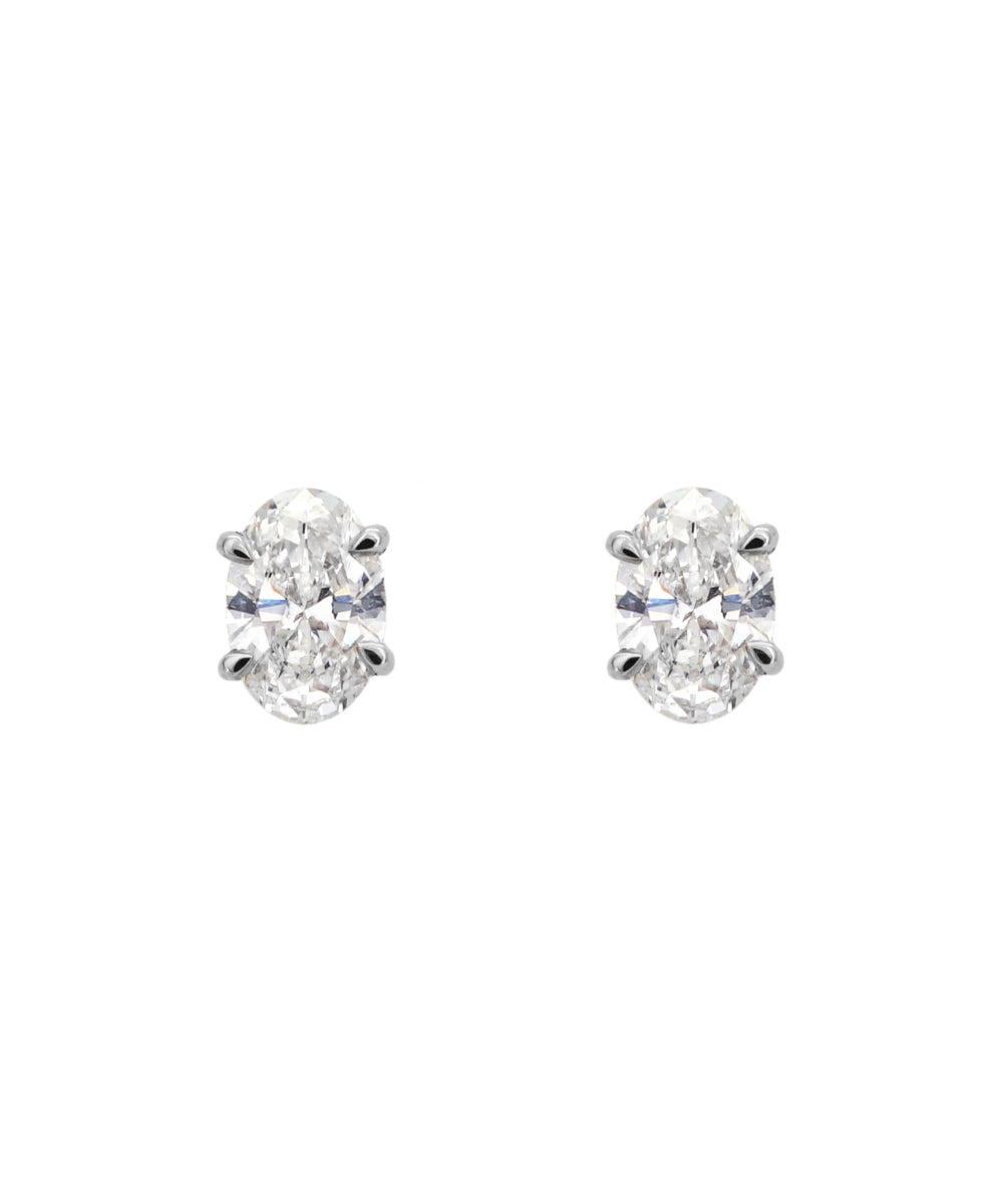 Oval Diamond Earrings - Claw