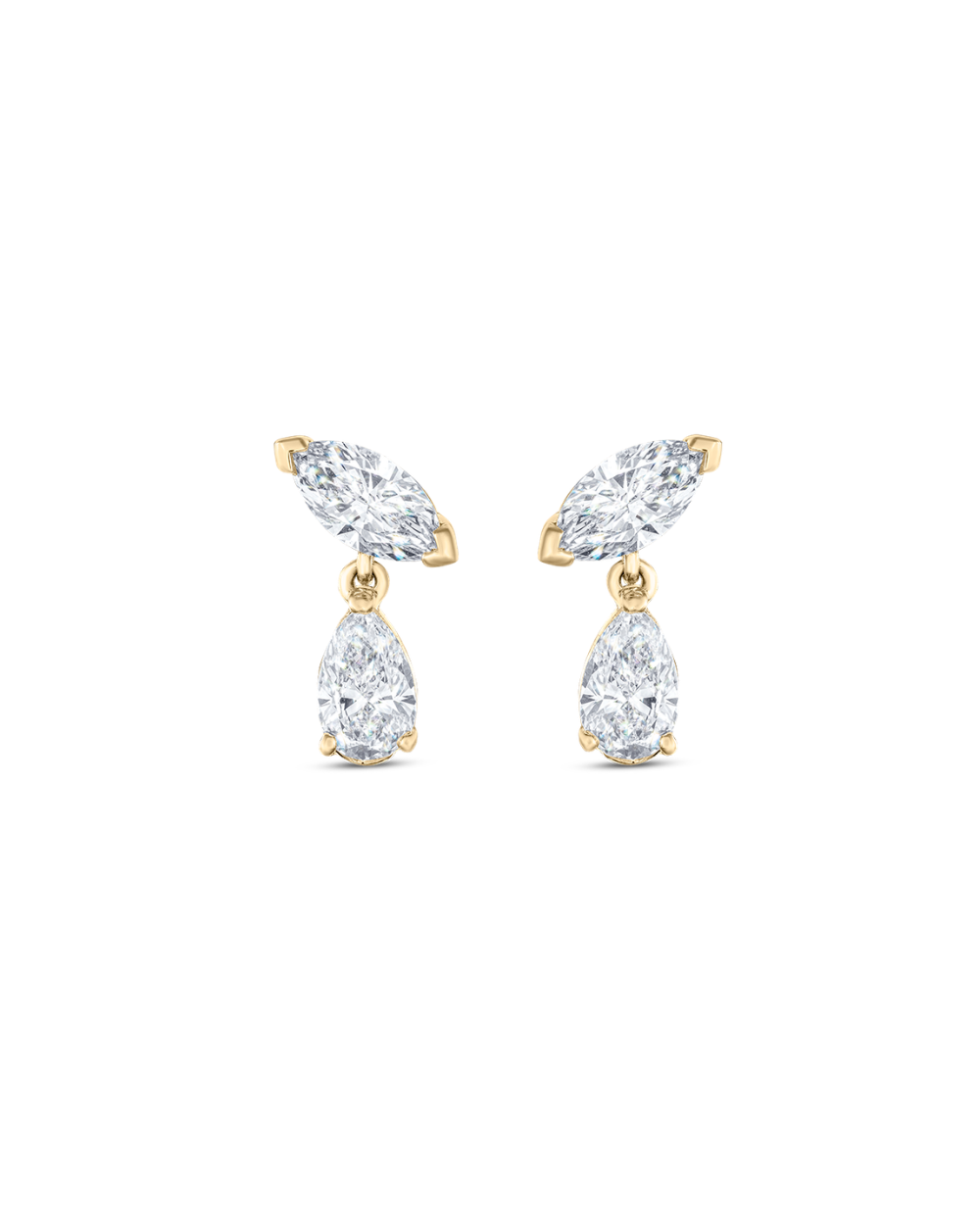 Yellow gold marquise and pear diamond drop earrings