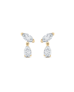 Yellow gold marquise and pear diamond drop earrings