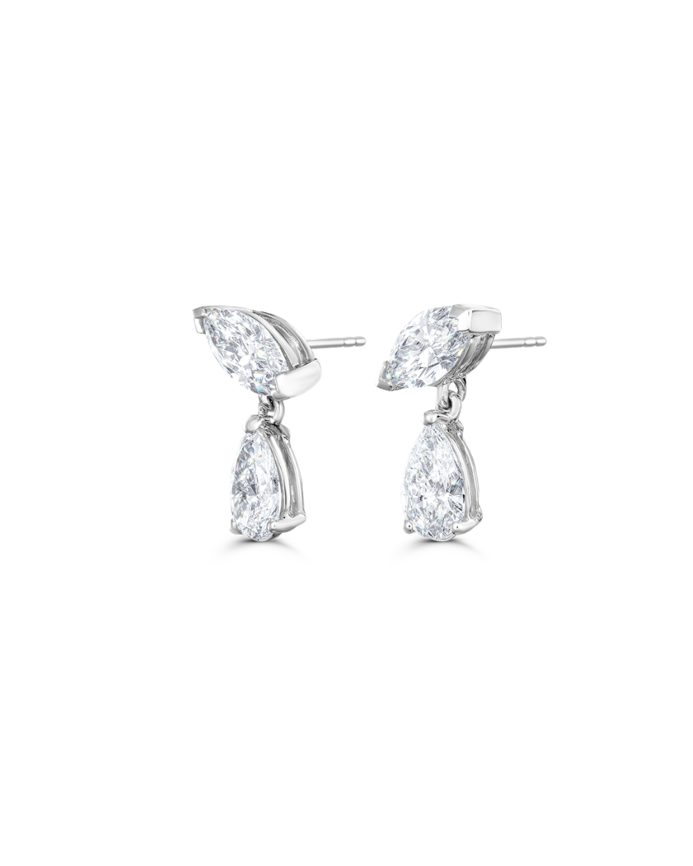 White gold marquise and pear diamond drop earrings with butterfly backs