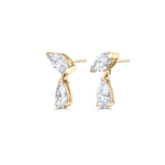 Yellow gold marquise and pear diamond drop earrings with visible posts