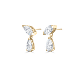 Yellow gold marquise and pear diamond drop earrings with visible posts
