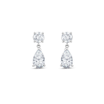 Pair of 9ct white gold round and pear diamond drop earrings in four-prong setting