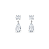 Pair of 9ct white gold round and pear diamond drop earrings in four-prong setting