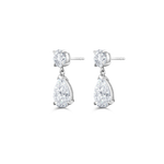 Pair of 9ct white gold round and pear diamond drop earrings with post backs