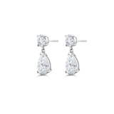 Pair of 9ct white gold round and pear diamond drop earrings with post backs