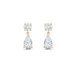 Pair of 9ct yellow gold round and pear diamond drop earrings in curved bezel setting