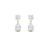 Pair of 9ct yellow gold round and pear diamond drop earrings in curved bezel setting
