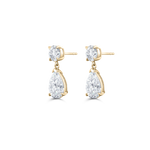 Pair of 9ct yellow gold round and pear diamond drop earrings with post backs