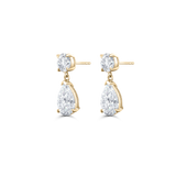Pair of 9ct yellow gold round and pear diamond drop earrings with post backs