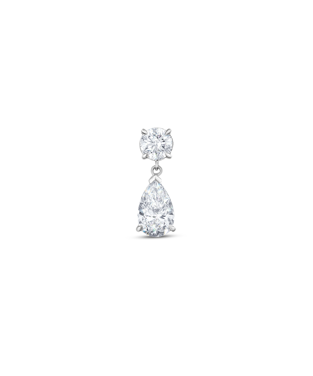 Single 9ct white gold round and pear diamond drop earring