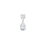 Single 9ct white gold round and pear diamond drop earring
