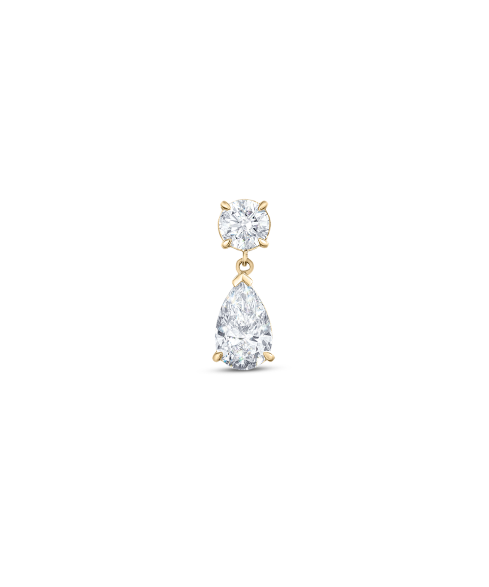 Single 9ct yellow gold round and pear diamond drop earring